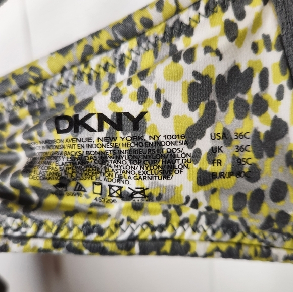 DKNY Yellow Animal Print Padded Underwire Plunge Bra New NWT 36C Lingerie Sexy - Picture 2 of 5